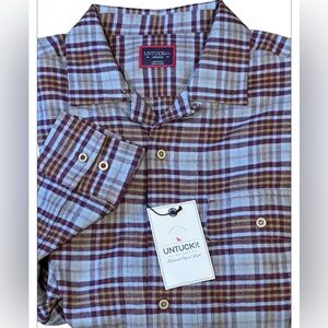 UNTICKit Verona Men's Medium Blue Maroon Plaid‎ Cotton Flannel Shirt NWT